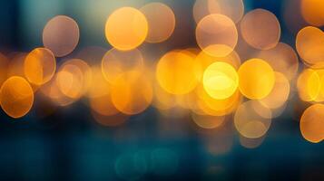 Abstract glowing light orbs create a warm and inviting atmosphere with a soft and dreamy effect on dark teal backdrop. photo