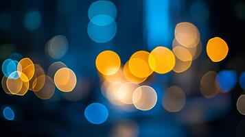 Abstract circular light patterns display a bokeh effect with vibrant blue and golden hues creating a visually appealing background. photo