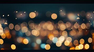 Blurred city lights glow in the darkness, creating a magical atmosphere with warm and cool tones blending beautifully. Abstract light show. photo