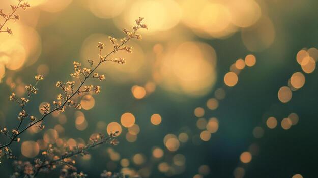 dorado ligero filtros mediante delicado sucursales, fundición un suave resplandor en el tranquilo escena y creando un soñador, etéreo atmósfera. foto