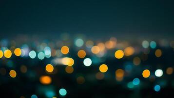 Abstract cityscape at night with bokeh lights creating a dreamy and blurred vision, making it hard to focus on the details below. photo