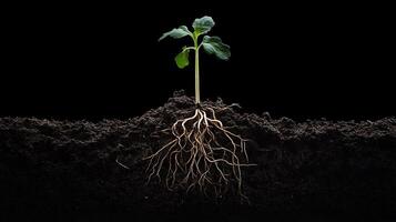 A plant with roots growing out of the ground photo