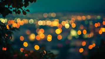Abstract city lights create a beautiful bokeh effect in the night, suggesting a lively urban landscape from afar. photo