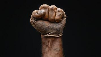 A man's hand with dirt on it photo