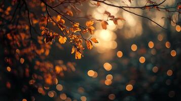 Autumn leaves catch the golden light, creating a magical bokeh effect. A scene that invites quiet reflection and appreciation. photo