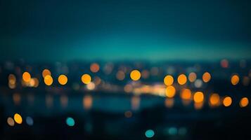 Abstract image of city lights at night, with blurry bokeh effect creating a dreamy, atmospheric feel. Beautiful and serene backdrop. photo