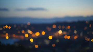 City lights at dusk, bokeh effect creates a dreamy atmosphere. Soft gradients of blue and orange blend for a visually appealing scene. photo