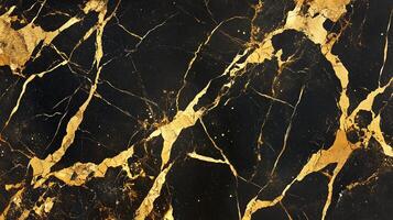 Striking black marble with bold golden veins creating a luxurious and intricate pattern perfect for elegant backgrounds and modern designs. photo