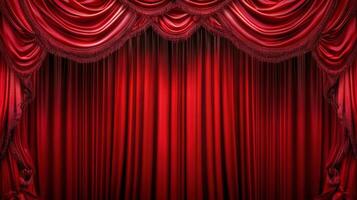 A luxurious, deep red curtain dominates, invoking drama and anticipation, as if ready to unveil a performance or grand reveal. photo