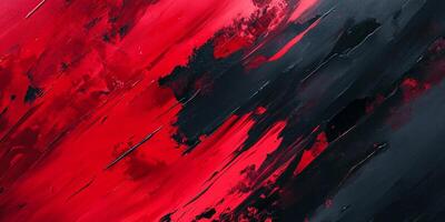 Dramatic red and black abstract painting. Thick, textured brushstrokes create a sense of depth and energy across the surface. photo