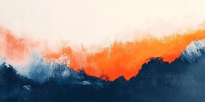 An abstract painting with a white background and bold strokes of orange and dark blue creating a dynamic and evocative composition. photo