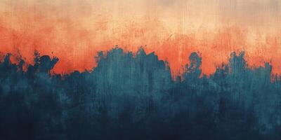 Abstract textured painting with ombre effect, transitioning from light orange to deep teal. Evokes natural landscape elements. photo