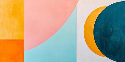 Abstract colorful design. Minimalist color block shapes featuring contrasting colors in a geometric arrangement on a flat surface. photo