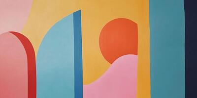 Abstract colorful shapes evoke a playful and modern aesthetic. The composition features a range of hues and forms, creating visual interest. photo