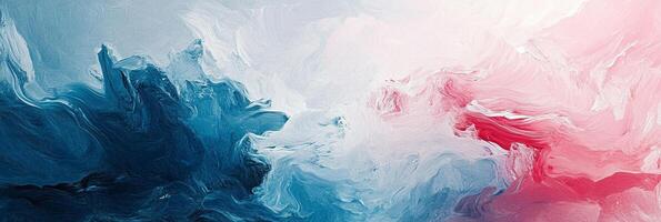 Abstract painting with dynamic swirling patterns, showcasing a harmonious blend of blue, pink, and white hues creating depth and movement. photo