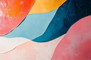 Abstract art with flowing, wavy layers of color creating a visually stunning composition. The textured paint adds depth and interest. photo