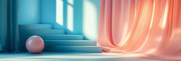 Minimalist architectural setting with a modern stage design, pastel colors, and a balance of elements for a unique presentation. photo