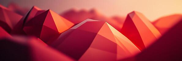 Abstract geometric mountain range with a soft gradient. Peaks and valleys rendered in shades of red, orange, and pink with a soft focus. photo