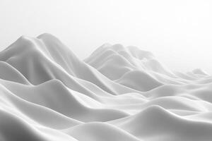 A serene, white landscape with rolling hills, rendered in a smooth, minimalist style, creating a sense of calm and quietude. photo