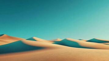 Serene dunes under a turquoise sky. Soft light shapes the landscape. Ethereal and captivating, an escape to desert tranquility. photo