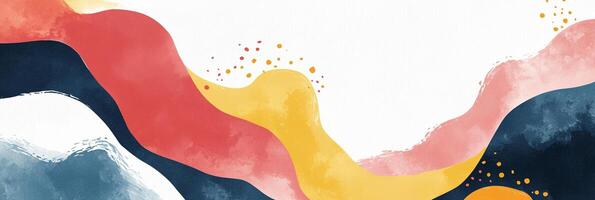 Abstract watercolor background. Colorful waves in red, yellow, blue and pink. Minimalist design with delicate color transitions. photo
