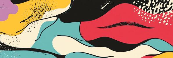 Dynamic composition of abstract shapes and bold colors creates a visually striking and engaging artwork, suggesting movement and expression. photo