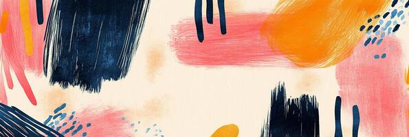 Abstract art featuring bold brushstrokes in navy, pink, orange, and yellow on a neutral canvas creating a dynamic and modern visual texture. photo