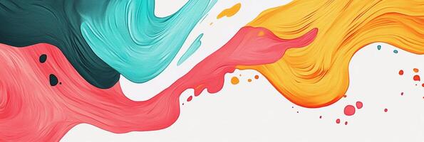 Abstract painting with flowing colorful shapes creating a dynamic composition against a bright white background, contemporary visual. photo