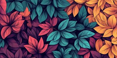 A vibrant, multicolored leaf pattern creates a sense of natural beauty and evokes feelings of autumn, warmth, and artistic expression. photo