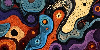 Vibrant abstract swirls with colorful shapes blending in a playful dance of modern art, creating a captivating and dynamic visual experience. photo