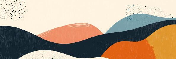 Abstract minimalist landscape illustration with rolling hills and a textured surface, creating a serene, nature-inspired scene. photo