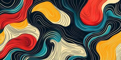 Abstract painting featuring fluid organic shapes in vibrant colors, defined by curving lines, creating a dynamic artistic design. photo