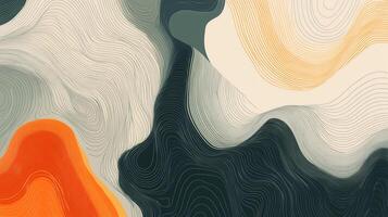 Abstract landscape with layered topographic lines creating depth and movement, using neutral and vibrant color blocking for a modern feel. photo
