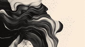 Abstract artwork with flowing lines of black and white creating a sense of motion and depth against a neutral background. photo