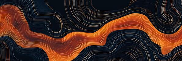 Abstract flow of warm and cool tones interweaving, creating a dynamic wave pattern with a dark backdrop, radiating movement and energy. photo