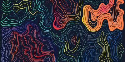 Vibrant abstract topographic map illustration with colorful contour lines on a dark background. Dynamic and artistic design element. photo