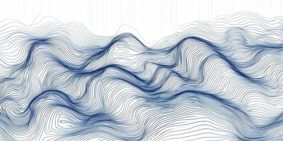 Striking navy blue undulating lines create a captivating abstract topography against a stark white backdrop, resembling rolling waves. photo