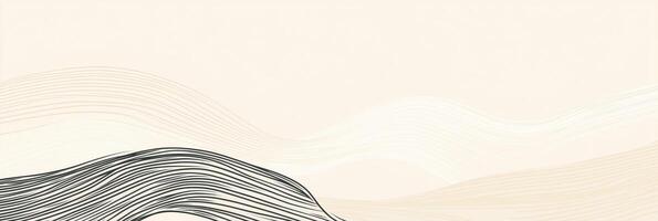 Abstract landscape art with flowing black and white lines, cream background, creating a serene minimalist effect. photo