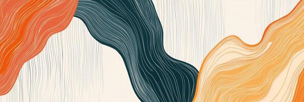 Abstract flow design with flowing lines of orange, blue, and light neutral tones with detailed line art for a textured backdrop. photo