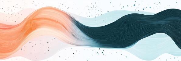 Abstract art featuring wavy, textured layers of orange and blues on a white background, creating a dynamic and flowing visual. photo
