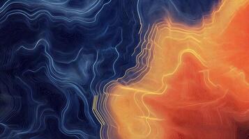 Abstract topographic map of contrasting colors and contour lines showcases the interplay of warm and cool hues in a dynamic design. photo