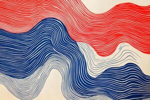 Abstract waves of red and blue lines creating a dynamic, flowing pattern. The lines move horizontally and are set on a plain background. photo