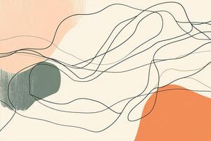 Abstract art with flowing lines and shapes in peach, green, orange and off-white, modern and minimalist design. photo