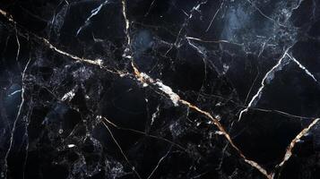 Striking black stone texture with swirling, dynamic patterns of white and gold veining. Luxurious abstract design background. photo
