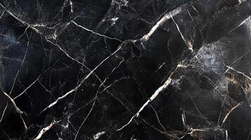 Elegant black stone slab with natural white veins creating unique patterns, perfect for luxurious surfaces. A timeless statement piece. photo