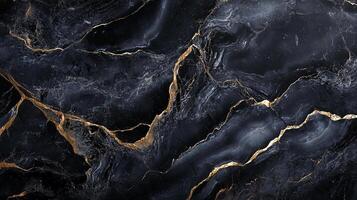 Sophisticated black stone texture with shimmering golden veins, creating a luxurious and modern design element. Ideal for high-end interiors. photo