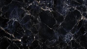 Black marble texture with intricate veining, resembling natural stone patterns. Ideal for backgrounds and surface designs. photo