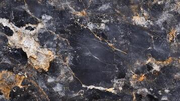 Dramatic black marble slab with striking gold and white veining for luxurious interiors and unique designs. High-resolution texture. photo