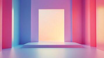 Abstract space with vertical forms in a gradient of blue, pink, and purple hues, showcasing a surreal and minimalist aesthetic. photo