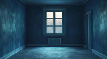 A chilling room with textures evoking a sense of unease, illuminated by soft light filtering through the window. Mystery lingers in the shadows. photo